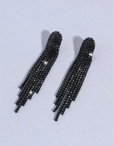 Fashion Jewelry Women Black Earrings Long Girl Her Bridal Birthday Day Gift - Picture 1 of 6