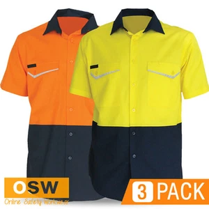 3 X HI VIS SOFT LIGHTWEIGHT COOL VENTED RIPSTOP COTTON WORK SHORT SLEEVE SHIRTS - Picture 1 of 2