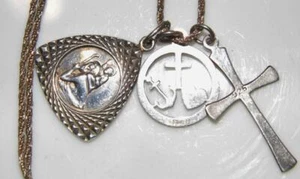 3 Vintage Sterling Silver Holy Medal Cross Charms & Chain St. Christopher 9grams - Picture 1 of 5