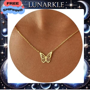 14K Gold Plated Dainty Butterfly Necklace Simple Pendant Jewelry Gift For Women - Picture 1 of 7