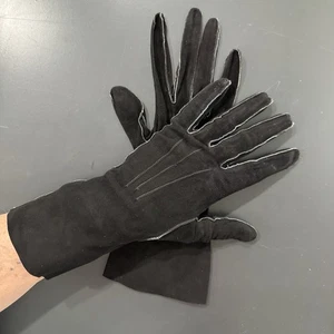 Guantes de colección de cuero gamuza negro longitud guantelete contraste punto superior esmoquin 7D - Imagen 1 de 9