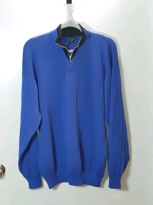 Vintage Claude Montana Mens Size 54 Royal Blue 1/4 Zip Long Sleeve Sweater - Image 1 of 4