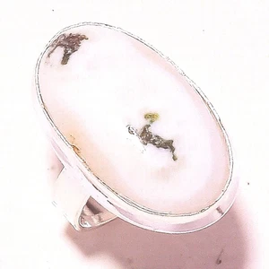 Anello pietra preziosa agata muschio fatto a mano design unico matrimonio regalo gioielli 7" r335 - Foto 1 di 6