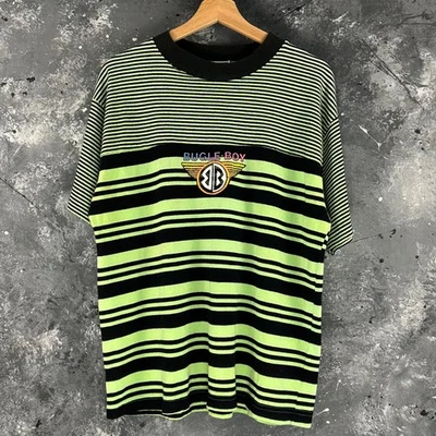 Camisa Bugle Boy Streetwear Indie Rayas Negra Verde Talla Grande Años 80 De Colección Foto 1 de 4