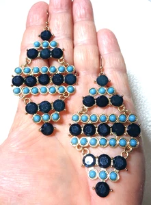 Fashion, Gold Tone, Acrylic Rhinestones, Dangle Earrings Set. - Picture 1 of 2