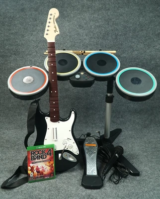 Rock Band 4 Xbox One Wireless Bundle Fender Stratocaster Guitar Drums Mic Game - Image 1 of 4