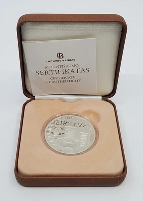LITHUANIA 2007 50 Litas Proof Silver Coin Panemuné Castle COA Presentation Box - Image 1 of 4