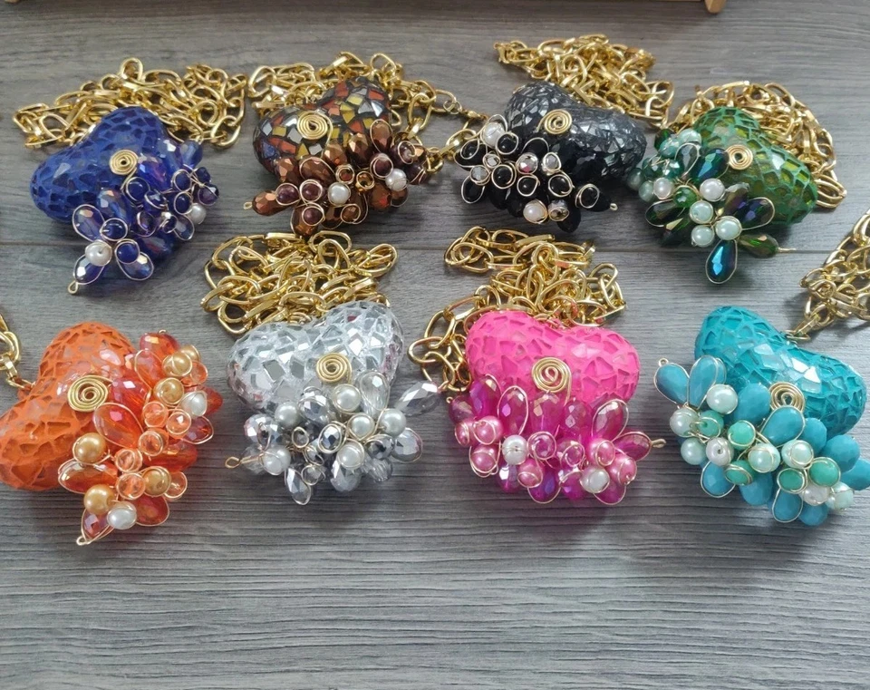 набор воротников de corazón, aretes vitral mexicano, Lote de 8 комплектов mayoreo ручной работы. - Изображение 1 из 4