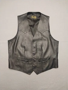Scully Vest Mens 42 Black Leather Rodeo Cowboy Western - Picture 1 of 4