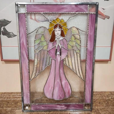Ángel Atrapasol Ventana Vitral Grande, Hecho a Mano, Enmarcado, 21.25" Alto Foto 1 de 4