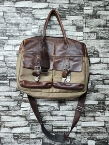 Vintage Polo Ralph Lauren Aktentasche aus Leder & olivfarbenem Canvas Kuriertasche Laptoptasche  - Bild 1 von 10