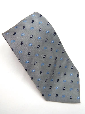 Lands' End - USA MADE - Silk Necktie Tie - Gray with Blue Paisley - LONG - Tall - Image 1 of 4