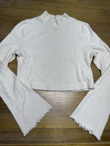 Altar’d State Mock Neck LS Pointelle Crop Top Bell Sleeve XL Cream Boho Hippie - Picture 1 of 10