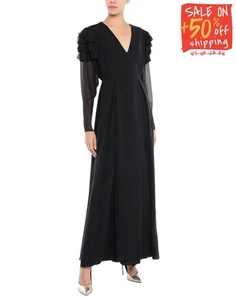 RRP €1750 GENNY Silk Chiffon Maxi Dress IT38 US2 UK6 XS Ruffle Trim Black V-Neck - Picture 1 of 5