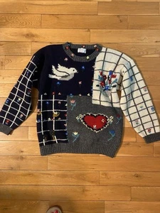 VTG SUSAN D HAND KNITTED EMBROIDERED PO SHETLAND WOOL SWEATER WORSHIP TRAVEL M - Picture 1 of 24