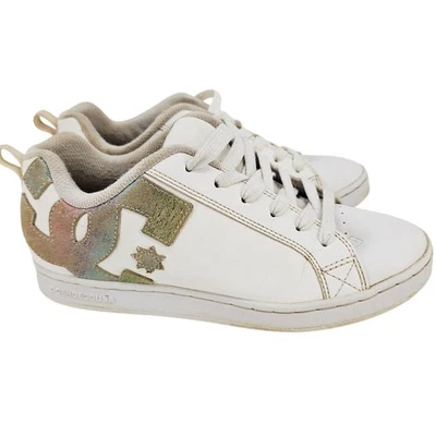 DC Court Graffik White Iridescent Rainbow Logo Skate Sneaker Shoe Women's Size 9 - Image 1 of 4