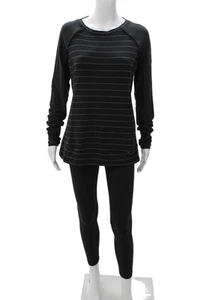 Lululemon Damen Pull On High Rise Leggings gestreiftes Shirt Set schwarz Größe 4 - Bild 1 von 8