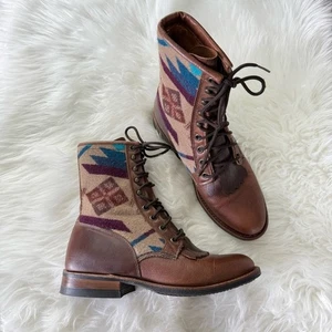 Boulet | RARE Pendleton Paul Brodie Cowboy Cowgirl Lace Up Boot Aztec Wool Upper - Picture 1 of 10