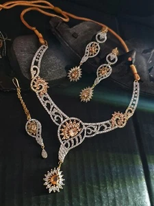 New Indian Bollywood Zircon Bridal Jewellery Set - Picture 1 of 3