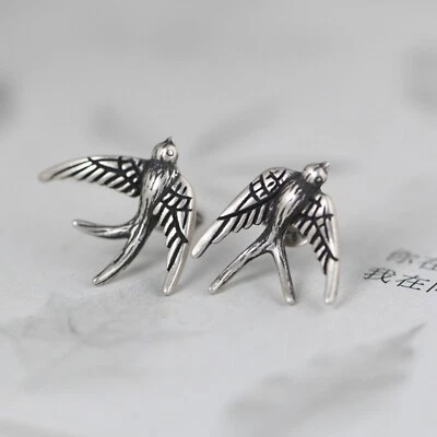 1Pair Women Men S925 Sterling Silver Stud Lucky Bird Swallow Simplicity Earrings - Image 1 of 4