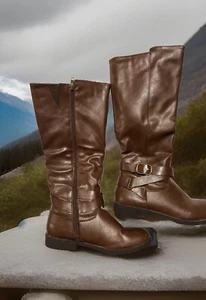 Style & Co. Madixe Women Brown Shoes Buckle Riding Winter Boots Cognac Sz 7 EUC - Picture 1 of 19