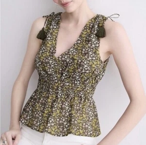 Blusa Top JCrew Estampado Floral Cuello en V Algodón Voile Verde Loden Nueva con Etiquetas Talla S - Imagen 1 de 9