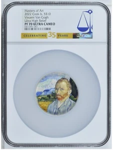 NGC MS70 2022 Cook Islands Masters of Art-Vincent Van Gogh 2oz Silver Proof Coin - Picture 1 of 2