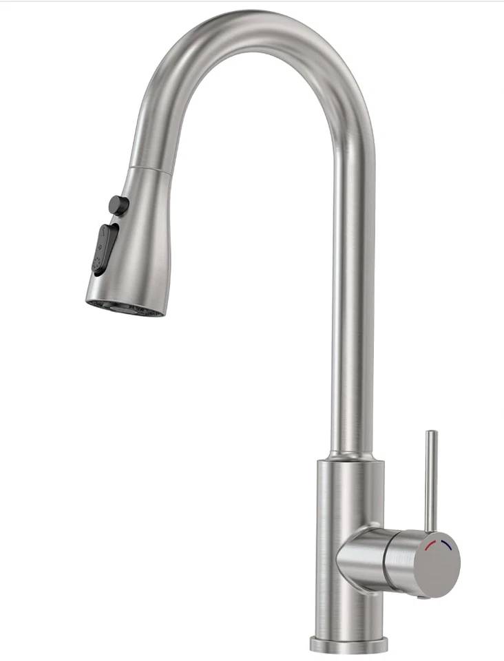 Kitchen mixer tap Nickel Silver Single Lever Pull-out Spray RRP £50 - OPEN BOX - Image 1 of 4