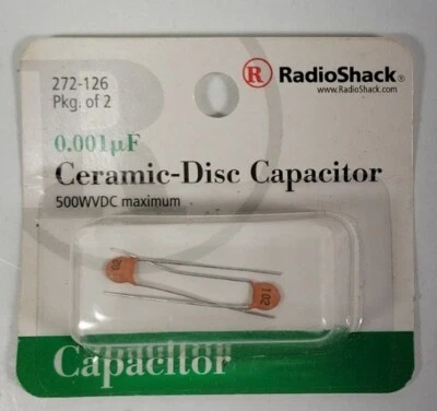 Condensadores de disco de cerámica RadioShack 272-126 ~ 0,001 uF (paquete de 2) nuevos en paquete Foto 1 de 4