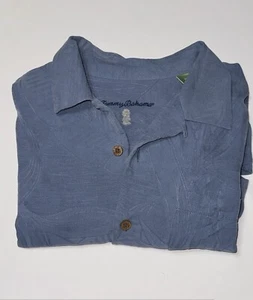 Camisa Tommy Bahama Para Hombres Mediana Azul Floral Hawaiana 100% Seda Abotonada - Imagen 1 de 9