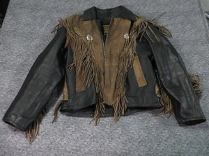 Unik Leather Motorcycle Jacket Womens 46 Long sleeve Fringe Padded Zip-Up Black - Picture 1 of 7