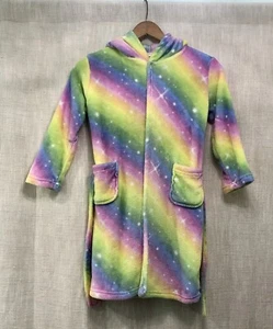 Girls Rainbow Unicorn Plush Hooded Robe Size 5 6 - Picture 1 of 5