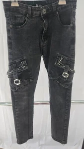 WAIMEA Moto Jeans Boys Size 12 Black Wash Skinny Fit - Picture 1 of 8