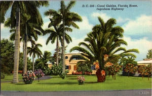 Vintage 1940er schönes Haus am Ingraham Highway, Coral Gables, Florida FL Postkarte - Bild 1 von 2
