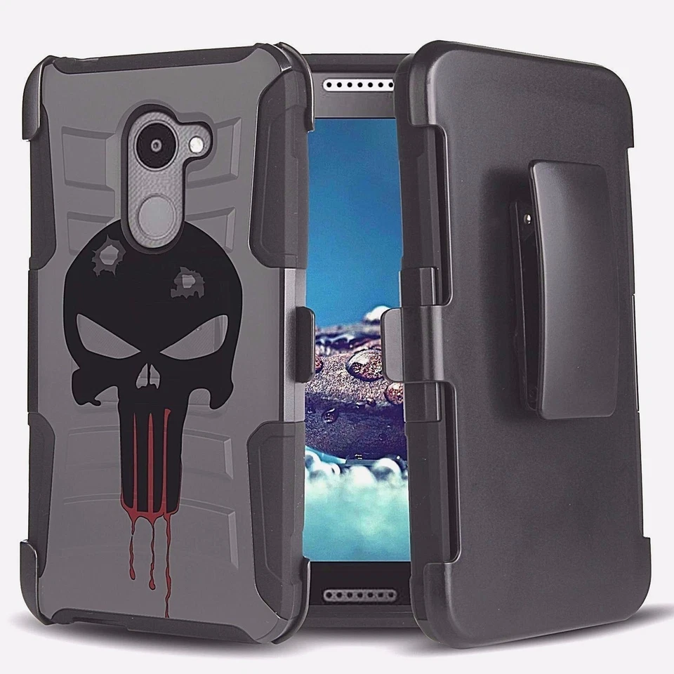 Funda de teléfono resistente con clip para cinturón Spartan Skull híbrida serie ALCATEL Foto 1 de 3