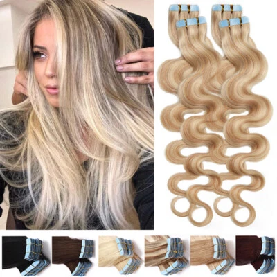 Fita de onda corporal invisível em extensões de cabelo humano Remy trama de pele grossa 150g cola - Imagem 1 de 4