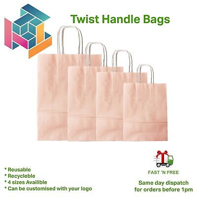 Pink Paper Bags With Handles Party And Gift Carrier / Twist Handle Paper Bags • 1.45£