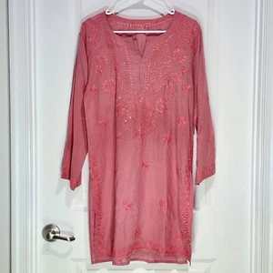 Tunica donna senza marca L rosa ricamata floreale scollo a V bohemien hippie fata - Foto 1 di 13