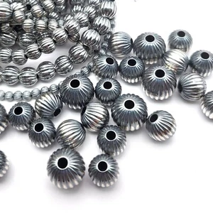 Real .925 Sterling Silver Lovely Corrugated Round Navajo Pearl Spacer Beads Ball - Picture 1 of 8