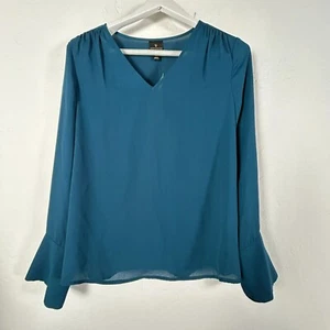 Worthington Women's V-Neck Long Sleeve Chiffon Casual Blouse Blue Medium NWT $44 - Picture 1 of 7