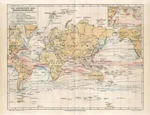 1895 WORLD OCEAN MARINE CURRENTS Antique Map - Picture 1 of 1