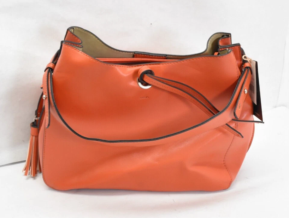 London Fog Isabel Hobo Persimmon Orange Shoulder Bag Medium Size Middle Zipper — 第 1/4 张图片
