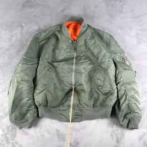 Vintage 90s Alpha Industries MA 1 Bomber Jacket XL Green Reversible Made USA - Picture 1 of 15