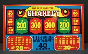 Tarjeta de letrero vintage de 5 quilates con tablero perforado Charley disco de pago ganador premio superior - Imagen 1 de 1
