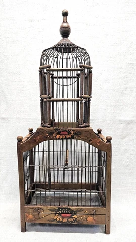 VTG Wood and Wire Bird Cage Folk Art Cathedral BIN00 DS36 Cover