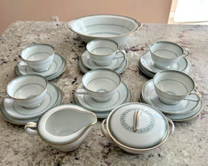 Noritake MAYA 6 Teacups w Saucers & Dessert Plates Creamer Sugar LG Fruit Bowl - Picture 1 of 7