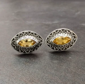 Gemelos de marquesa de piedras preciosas de citrino natural plata 925 joyería oxidada regalo para hombres - Imagen 1 de 5