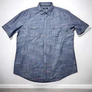 Alfani Mens L Regular Fit Blue Short Sleeve Plaid Button-Up Shirt skater western - Picture 1 of 7