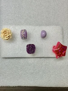 5 Early Plastic To MOD rings Purple Pink Cream Rhinestone  - Picture 1 of 7