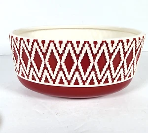 FTD Red Aztec Planter Ceramic Vase Bowl Embossed White Trim 7" X 4" X 3.75" - Picture 1 of 8